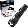 LED Torch Super Bright with 4pcs 3000MAH Battery,High Lumens Adjustable Focus Hand Flashlight,5 Modes,Long Battery Life,Waterproof Pocket Size Torch for Power Cuts,Emergency,Camping,Hiking,Outdoor