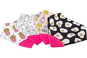 V&D HOME - Baby and Toddler Dribble Bib with Teether | 0-18 month Teething Bibs for Baby and Toddler | 100% BPA & Pthalate Free | Bandana bib with teether | 4 Pack