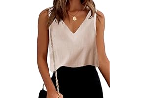 Zeagoo Camiseta sin mangas para mujer, blusa de lino, cuello en V, camiseta de verano, algodón, blusa informal, básica, camisola