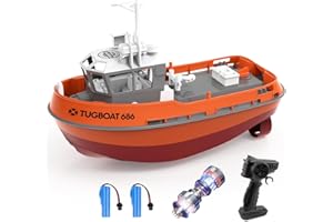 TECH RC Remote Control Boat 2.4 Ghz Waterproof 1:72 Remote Control Tugboat for Adults and Children RC Boat for Kids Two Rechargeable Batteries 40 Minutes of Play Summer Outdoor Aquatic Toy Gift (Orange)