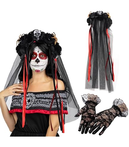FIESTAS GUIRCA Haarreif Catrina Mit Roten & Schwarzen Blumen – Party-Accessoire Für Karneval, Halloween