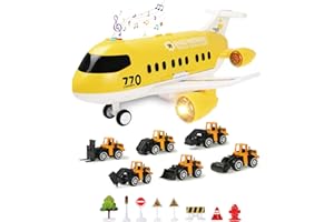jenilily Construction Aeroplane Transporter Turck Toy Cars, Sound & Music Cargo Mini Truck Play Vehicles for 3 4 5 Years Old Boys Kids