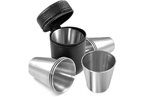 HJFH Vasos de Acero Inoxidable Vaso Metalico Camping Reutilizables Vino Beber Café Té Cerveza (4Pieza 30ML)para Niños y Casa Camping Picnic Viajar