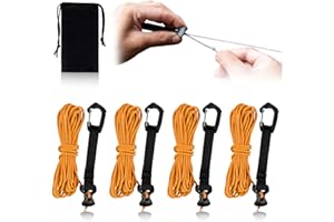 HIKEMAN 4M Reflective Tent Guy Ropes - Ultralight Outdoor Tent Guide Rope with Locking Carabiner Clip,2mm 100% Nylon Cord Wind Line for Awning Camping Hiking Tents (Orange, 4M)