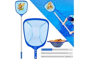 JSUEU Pool Skimmers,Swimming Pool Skimmer Net with Telescopic Robust Aluminium Pole 60 Inch Pool Cleaning Nets for Pond,Fine Mesh Leaf Skimmer nets for Hot Tub Net,Spa,Garden Pond