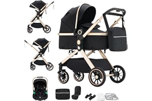 BEBBY 3-in-1 Kinderwagen KombiKinderwagen-Set 2-in-1 Buggy faltbar Luxus Hochlandschaft Neugeborenes Tragbarer Zusammenklappbarer Kinderwagen Travel System (U9-X-BLACK, U9-X)