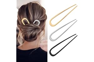 iCovalescent 3 Pezzi French Hair Pin, French Twist Hair Pin, Forcine per Capelli a Forma di U Forcella per Capelli per le Donne Tipi di Capelli per Ragazze Accessori (Oro, nero e Argento)