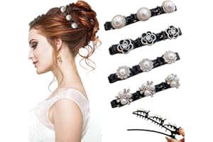 AOOGON 4 Stück Haarspange mit Kristallblume, Perle Funkelnde Haarspange, Kolibri Haarspange mit 3 Clips für Damen, MäDchen, Kinder