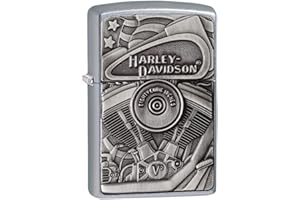 ‎ZIPPO Zippo Wiatroszczelna zapalniczka - Harley Davidson - Street Chrome, emblemat - Do wielokrotnego napełniania do użytku przez całe życie - Regulowany płomień - Pudełko prezentowe - Metalowa konstrukcja