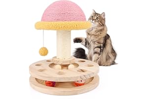 Jouet interactif pour Chat en Bois, Banaone 4 en 1 Jouet pour Chat en Bois à 2 Niveaux avec Balle et Piste, Jouet Intelligent, Smart Track Ball rôle à Bascule Cadeaux Plateau tournant pour Chats