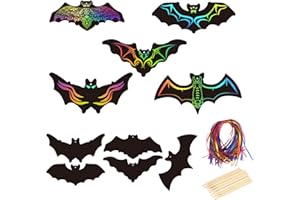 LAMEK 50 Pezzi Disegno di Halloween Scratch Board, Halloween Scratch Painting, Scratch Toys per Halloween Bat Pattern per Bambini Attività Giochi Creazione Regali Manuale Fai da Te