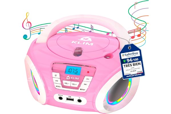 KLIM Candy Lecteur CD Enfant - Nouveauté - Radio FM - Piles incluses - Lecteur CD Radio Rose Mignon avec Haut-parleurs - Le Cadeau Parfait pour Les Enfants et Les Tout-Petits - Rose