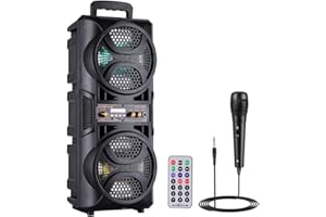 ZYMY Bluetooth Speaker Wireless with Microphone, Portable PA System Large Party Speaker with Lights Loud Karaoke Machine for Adults/Kids, Support Remote, FM, TWS, AUX, USB for Party Home Outdoor