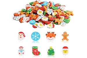 DERAYEE 120 Mini Christmas Erasers - Novelty Santa Claus, Elk, Snowman, Gingerbread Man for Kids Party Favors & Classroom Rewards