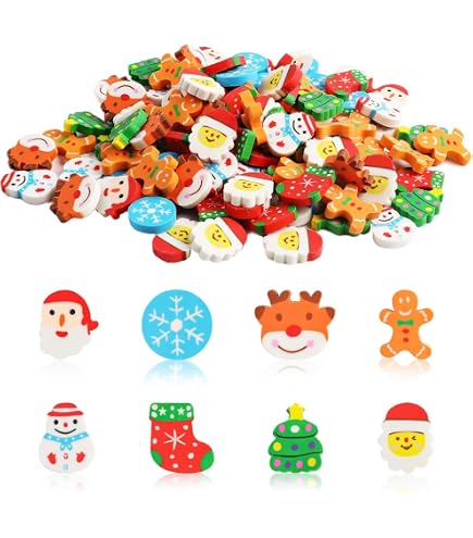 Tenare 60 Matite Di Natale Con Gomma – 12 Disegni Festivi: Pupazzo Di Neve, Babbo Natale, Albero, Renna – Ideali Per Calze Della Befana, Regali Scuola E Festa