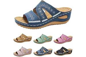 GUANGHUANSISHE Sandales Femmes été Confortable Mules en Cuir pour Femme Sandales Mode Bout Ouvert Compensées Plateforme Pantoufles Premium Orthopédiques Sandales Vintage Chaussons de Plage d'été Taille