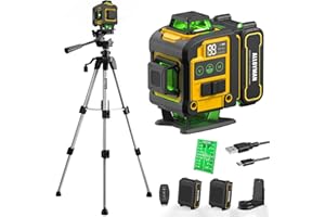 Alloyman Laser Level with Tripod, 4x360° Self Leveling Laser Level, Green Line Lazer 4D Lazer Leveler Tool with 2Pcs Lithium Batteries for Picture Hanging, Tile, Home Renovation, Indoor