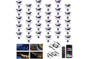 GEYUEYA HOME WiFi Smart LED Decking Lights RGB,Multicolor Chasing Effect Waterproof IP67 Decking Patio Lamps Ø31MM DC12V 0.6W Work with Alexa/Google Home Recessed Lights for Yard,Garden,Patio,Stair Decor-30 Pack