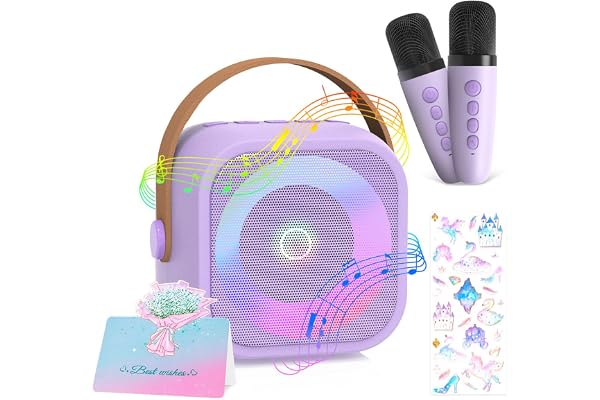 TAVADA Micro Karaoke Enfant,avec 2 Micro sans Fil,Cadeau Fille 3-12 Ans,Anniversaire Jouet Fille,Mini Microphone pour Enfant Adulte Fille Violet