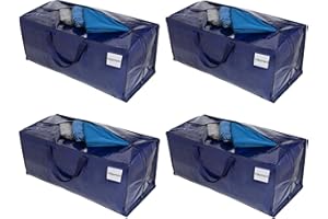 VENO Lot de 4 Sac Rangement Vêtements grand, Sacs Déménagement Pliable avec Sangles de Sac à Dos et Poignées Solides, Alternatives aux Cartons de Déménagement (Bleu, Lot de 4)