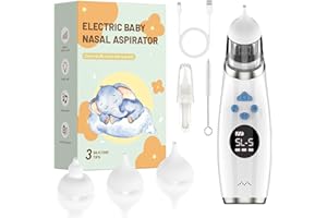 RUSHMORE ROSE USA Mouche Bebe Electrique, Mouche nez Bébé confort 5 niveaux d'aspiration mouche-bébé 3 tailles Embout musique et lumière apaisantes affichage LED portable