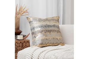 THE-TINOART Guld och grå kuddöverdrag 18 x 18 glittrande Jacquard dekorativt kuddöverdrag lyxigt guld silver kuddöverdrag för