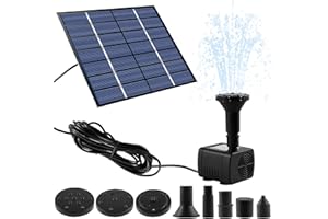 KOUAMOR Lot de 2 fontaines à eau solaires de 11 x 11 cm, pompe solaire de 200 l/h, pompe à eau solaire CC 7 V, 5 buses, câble de 3 m, pompe à eau solaire pour bain d'oiseaux, bassin à poissons
