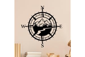 Resama 17” Schwarz Metall Berg nautischen Kompass Wanddekor, Wald dekorative Innen-oder Außenwand hängende Kunst perfekt für Strand Küsten Themen