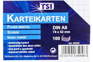 ‎TSI TSI 65958 Index Cards DIN A8 (74 x 52 mm) Pack of 100 Squared on Both Sides White
