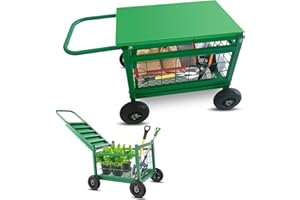 JAOGAUS Siège de Jardin à roulettes avec Coussin, Tabourets de Jardinage à roulettes, Chariot de Jardin avec Poignée et Panier de Rangement Adapté aux Personnes âgées