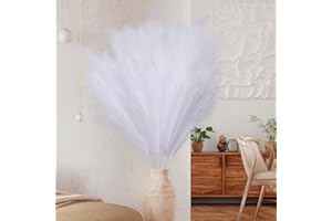 Ziamzra 6 Stück Pampasgras Kunstblumen Deko Pampasgras Groß 110cm Pampasgras Künstlich Trockenblumen Getrocknete Blumen Boho Deko Kunstblumen Pflanzen für Wohnzimmer Hochzeit Büro Schlafzimmer(Weiß)