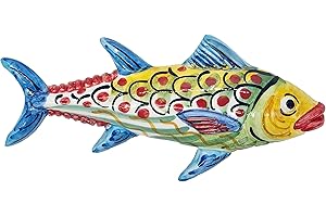 sicilia bedda - PESCI IN CERAMICA DI CALTAGIRONE da Parete - Prodotti Artigianali realizzati e Dipinti a Mano (Tonno Pinna Blu, 23x10)