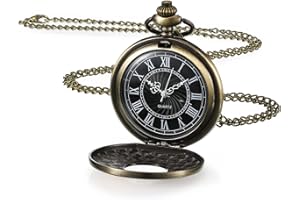 Yaomiao Halloween Vintage Taschenuhr für Herren Glatt Quarz Taschenuhr mit Kette Antik Kettenuhr mit Römisch Ziffern für Papa Damen Weihnachten Geburtstag
