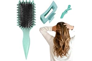 OWLFUN Bounce Curl Brush，Hair Curler Boar Bristle Locken Bürste für Frauen，Bounce Curl Define Styling Brush，Haarklammer Damen Curly Hair Brush (Grün)