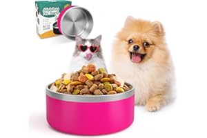 IKITCHEN Ciotola per cani per cibo e acqua, ciotola per animali domestici in acciaio inox da 1,2l, resistente e antiscivolo, con fondo in gomma per cani di taglia media e grande (5 tazza, rosso rosa)