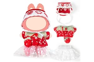 ARTST 17cm Doll Clothes Set - Handcrafted Crochet Outfit Accessories for 5.91-6.7inch Dolls-Hand Crocheted Hat+Sweater+White Dress+Bag(NO Doll)