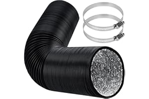 FULHDEDI ø125mm Abluftrohr, 5m PVC Abluftschlauch, Schwarz Flex-Schlauch Abluftschlauch mit 2 Schlauchschelle Edelstahl für Mobile Klimaanlage, Trockner, Abluftventilator, Belüftungssystem