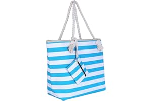 DonDon Bolsa de playa grande con cremallera 58 x 38 x 18 cm rayas marítimas turquesa blanco shopper bolsa de hombro bolsa de playa (beach bag)