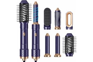 UMIGA 6 en 1 Air Brush Styler Brosse Soufflante Chauffante Brushing Sèche-Cheveux Ionique Boucleur a Cheveux à Air Styler Brosse à Lissante Hair Styler Airstyler Ensemble de Coiffure Femmes, Bleu-violet