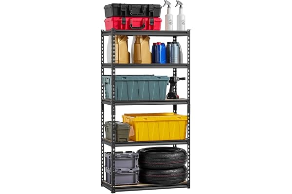 VEVOR Förvaringshyllor, 200 lb, 5 nivåer garageförvaringshyllor, 40 cm D x 81 cm B x 159 cm H justerbara metallhyllor för garagehyllor verktygshylla, perfekt för kök, lager, källare