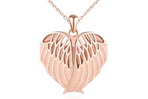 MicLee Collana Ciondoli Cuore di Foto da Donna in Argento 925 Pendenti Medaglioni con Foto Creativo Collane di Ala - Piuma Ciondolo Apribile