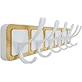 SKOLOO Coat Rack Wall Mount - Scandi-Style Wooden Carved-Block Coat Hook, Wall Coat Hanger with 6 Hooks for Hanging Coats, Hats, Clothing, Scarfs, Natural & White
