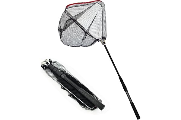 Senston Epuisette de Pêche Pliable et Filet Recouvert de Caoutchouc, Épuisette Télescopique, Filet de Pêche Pliable en Nylon