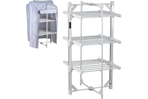 Tarrapu 3 Tier Heated Clothes Airer with Cover & Smart Timer – Electric Heated Drying Rack Indoor Folding Clothes Dryer with Auto Shut Off – Large Laundry Airer & Clothes Horse