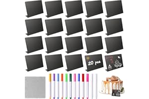 KATLINNA 20 Stück Kreidetafel Klein Buffet Schilder Mini Kreidetafeln zum Beschriften Kunststoff Kleine Tafeln mit 12 Kreidemarker für Nachrichtenschilder, Preisschilder, Tischkarten, Hochzeit Party