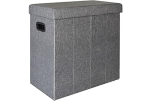 DuneDesign Panier à Linge Pliable 70L Coffre de Rangement Pliant avec poignées Couvercle Pouf Imitation Lin Gris Clair