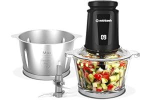 Nutricook 2+2 L XXXL Glass & SS Chopper and Mincer,500W - Pulse & 2 speeds, 2-Removable 4 SS -Blade for Chopping, Ice Crushing, Meat Mincing, Grinding, Pureeing & more - BLk, 2 Yr Warranty,NC-CH2000