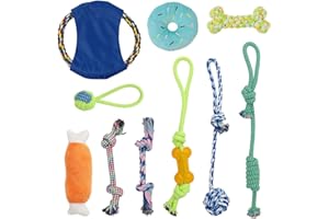 DOKI Puppy Dog Chew Toys 10pcs, Strong Dog Rope for Teeth Cleaning or Training, 100% Natural Cotton Toys Set for Small and Medium Dogs