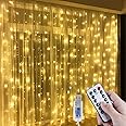 Anpro LED USB Light Curtain 3 m x 3 m, 300 LEDs USB String Lights with 8 Light Models for Party Decoration, Indoor Lighting, Warm White