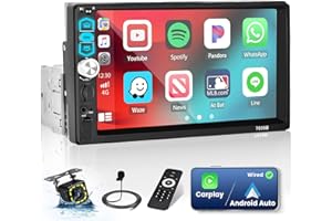 Hikity Radio samochodowe 1Din Apple CarPlay Android Auto z 7-calowym ekranem Radio samochodowe z dotykowym wyświetlaczem i Bluetooth Mirror Link FM USB AUX Kamera cofania Mikrofon Pilot zdalnego stero